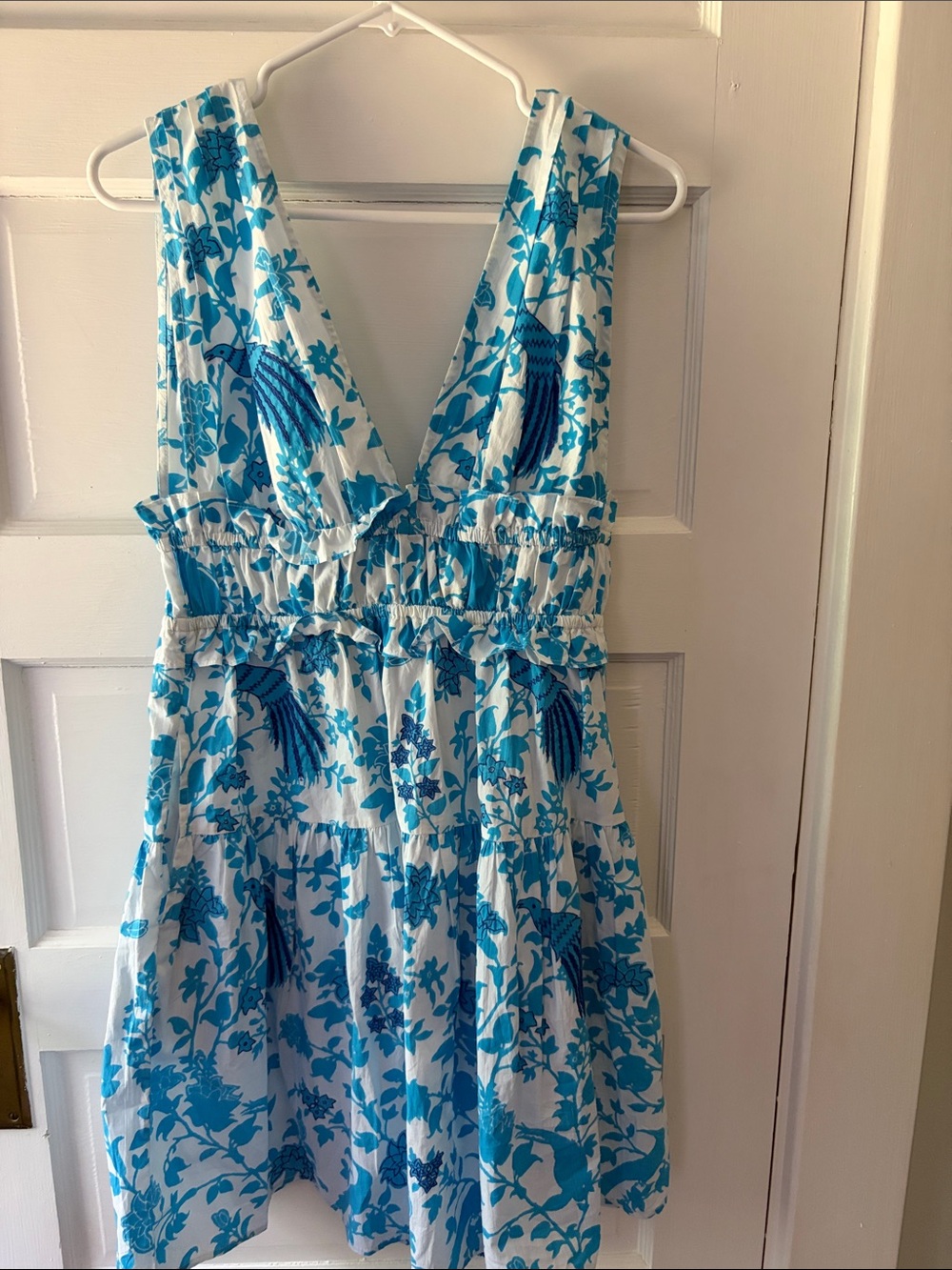 Banjanan White Dress with Bright Blue Floral Print